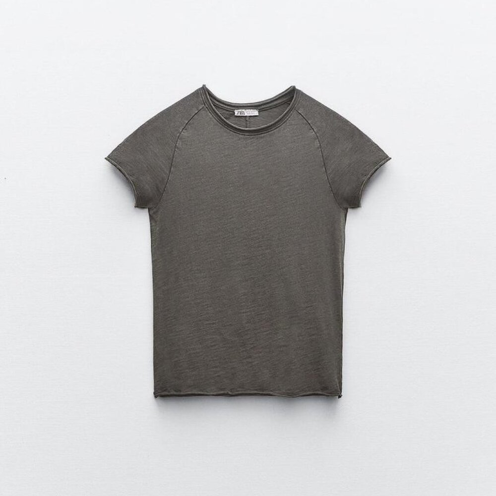 Zara VINTAGE LOOK SEAMED T-SHIRT Grey Small NWT